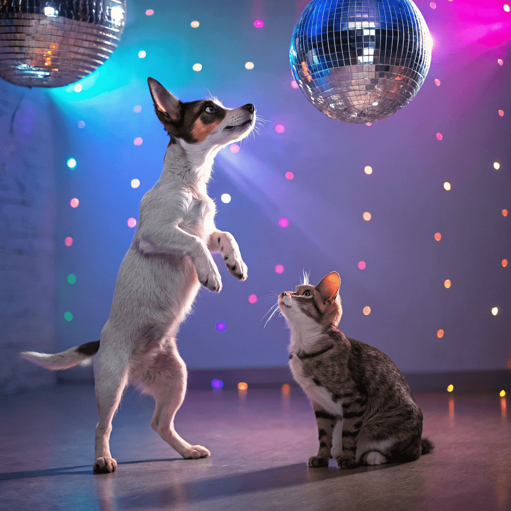 Pets reacting to disco balls