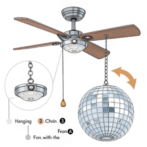 hanging disco ball from ceiling fan step by step