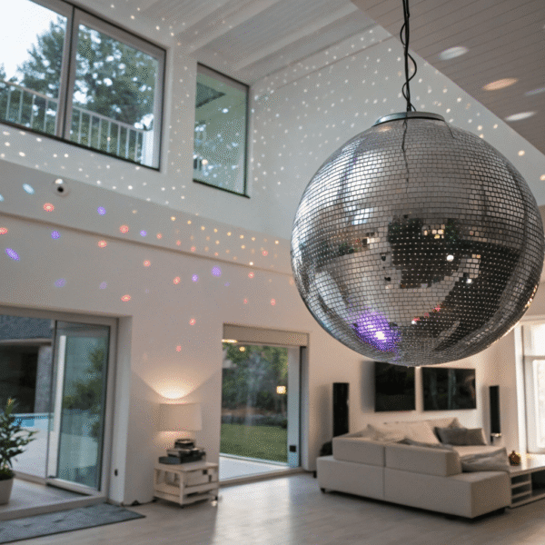 Disco ball creating mesmerizing light patterns in modern home interior