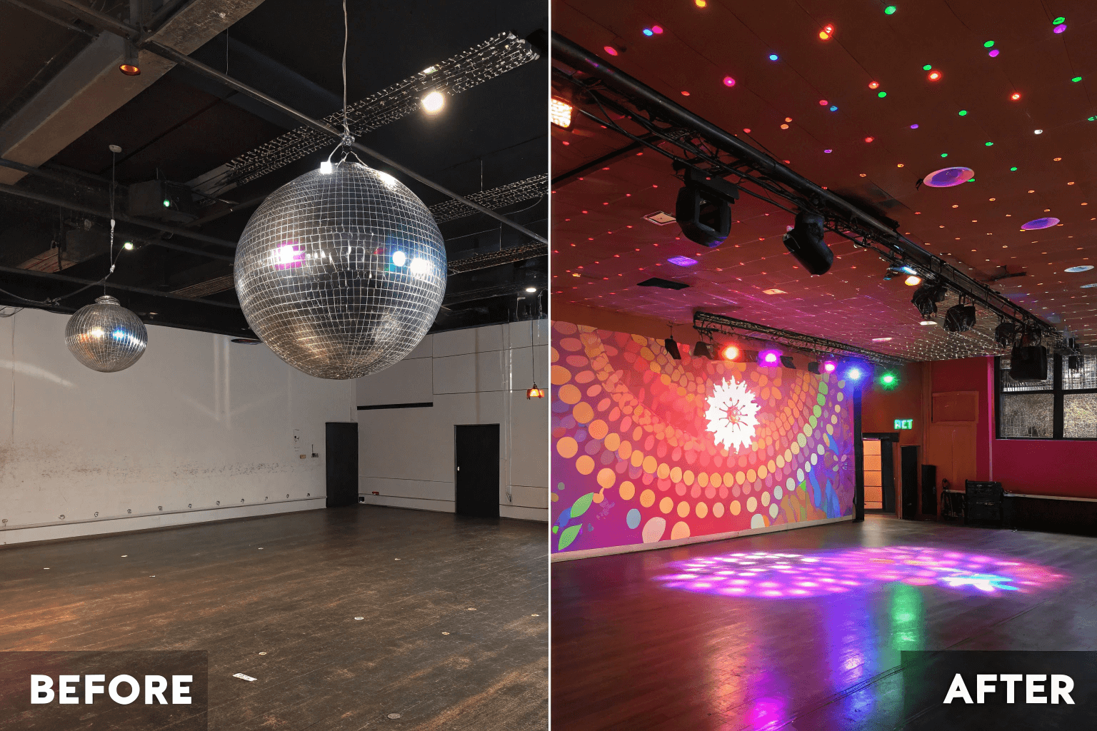 before after disco ball decor