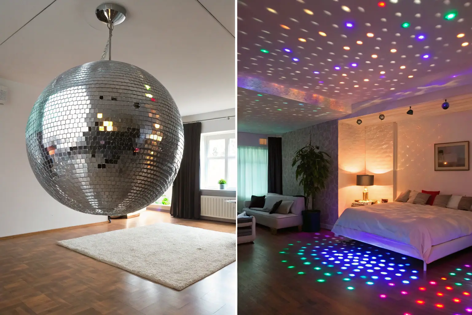 disco ball applications in different rooms